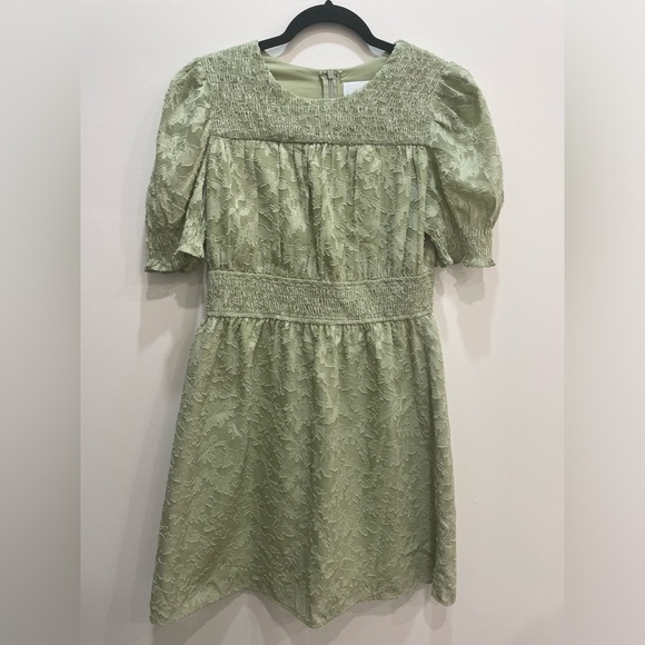 Adelyn Rae Chiffon Smocked Mini Dress puff Sleeve Babydoll Green Medium - Picture 3 of 15